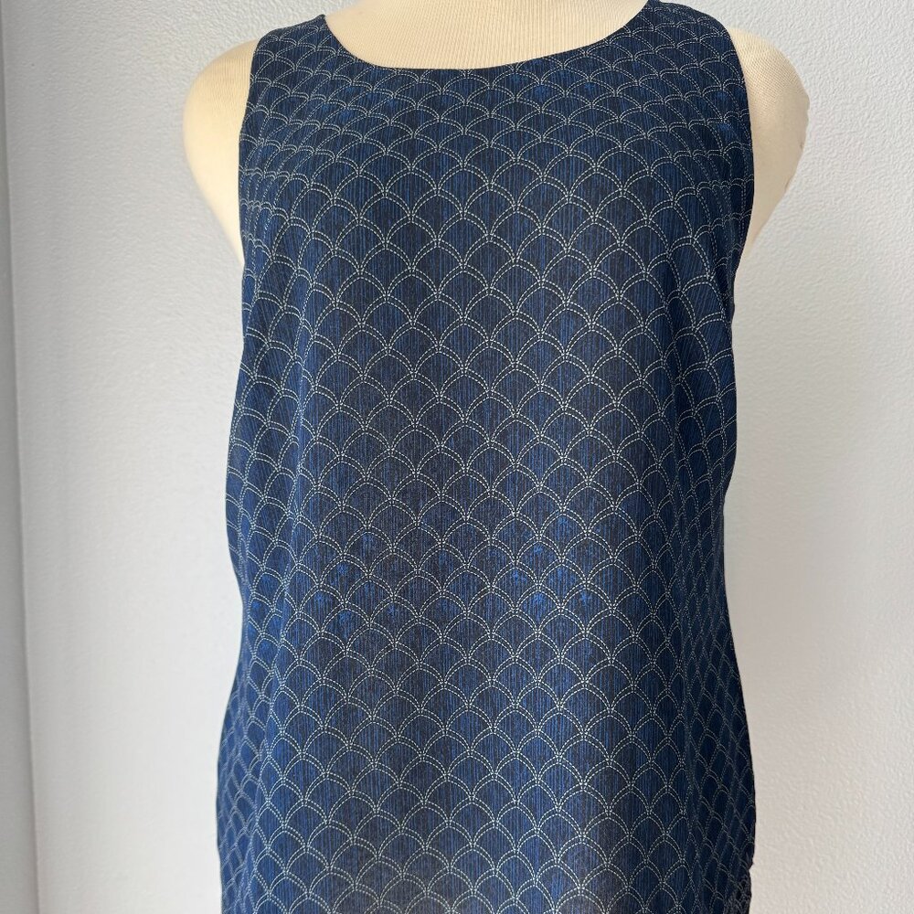 CAbi Scallop Top #3783 Navy/Black Double Layer Tunic-XL